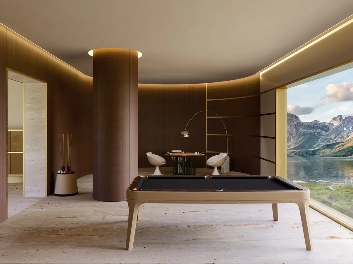 modern pool table covered wih leather