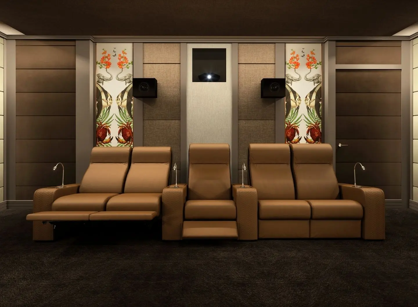 leather home theater seating with reclining mechanism