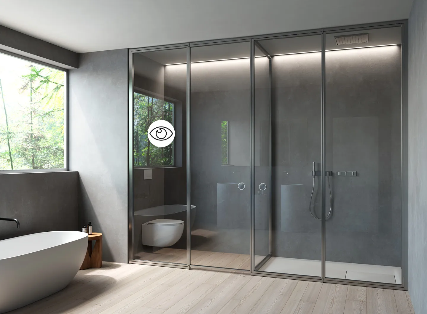 Vismaravetro - Glass partition walls for bathrooms and contract orders with + Securplus LCD glass - Suite+ Securplus LCD glass