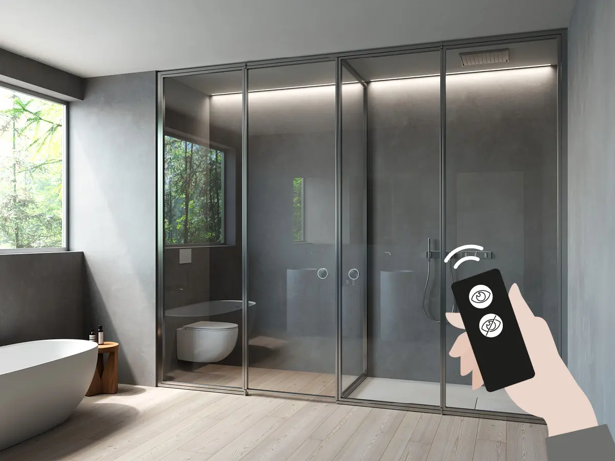 Vismaravetro - Glass partition walls for bathrooms and contract orders with + Securplus LCD glass - Suite+ Securplus LCD glass