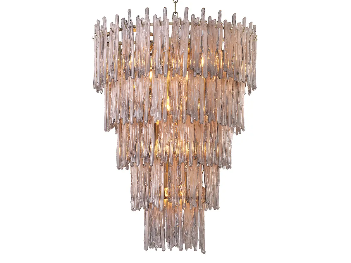 Chandelier Saint Roch - Crown your hallway, living room or dining space with Chandelier Saint Roch L. This fabulous tapered ceiling pendant with light brushed brass finish has five tiers with smoke glass decorations. Due to a special treatment, the smoke glass has a dripping effect, making the crystals look like icicles. Create a cluster of large and small Saint Roch chandeliers for a magical atmosphere.