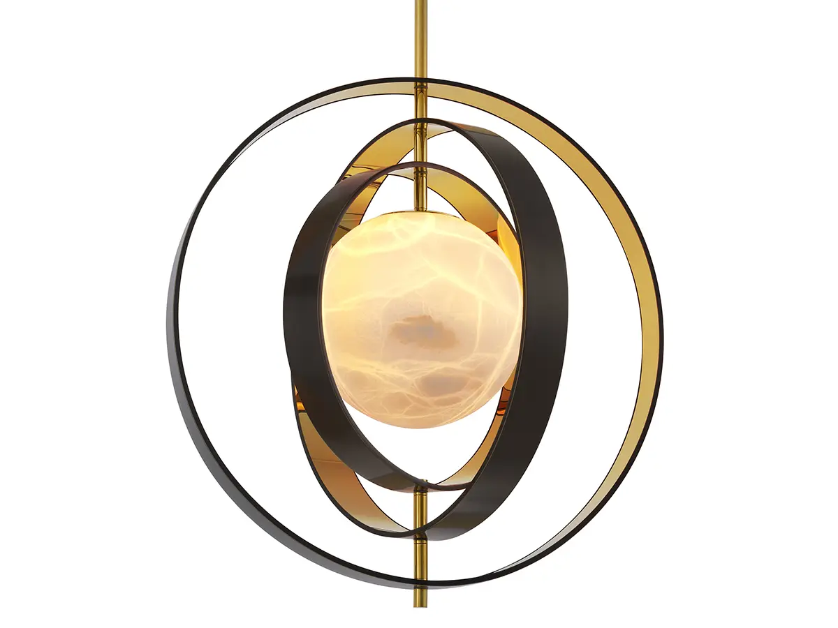 Chandelier Pearl - With its galactic appeal, Chandelier Pearl makes a radiant focal point in your home interior. Its pearl-like alabaster shade is surrounded by four metal rings with a bronze highlight finish on the outside and a gold finish on the inside. The rings can be rotated individually.