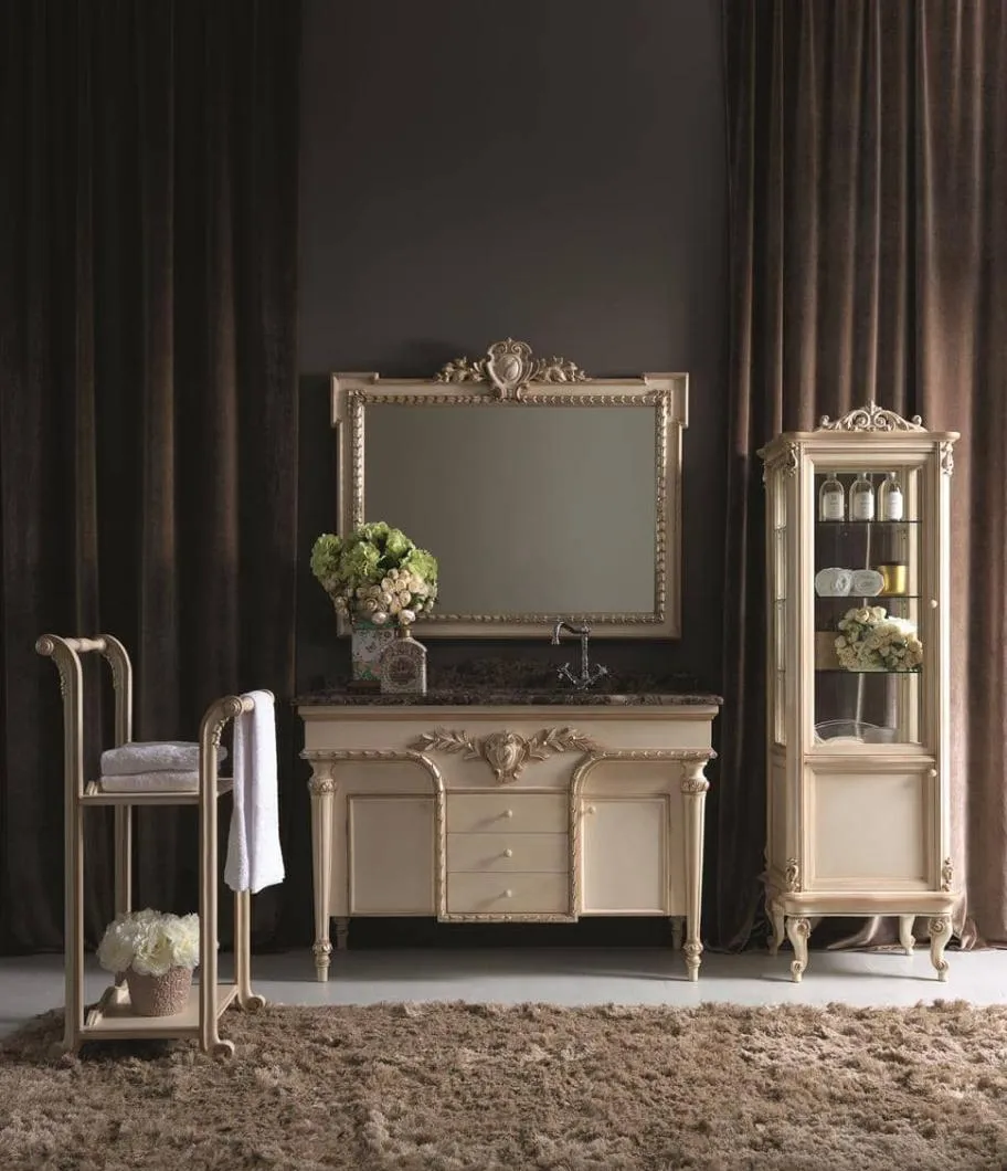 Bathroom cabinet with mirror and hand-decorated display cabinet