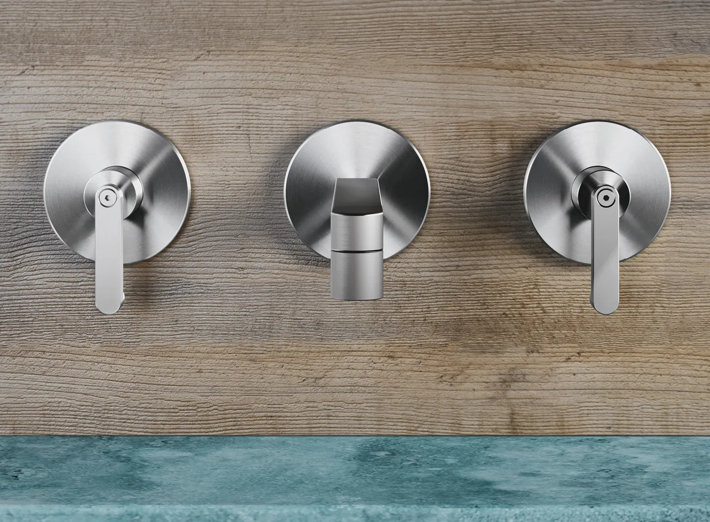 3-hole wall-mounted basin set, brushed steel - KIR28