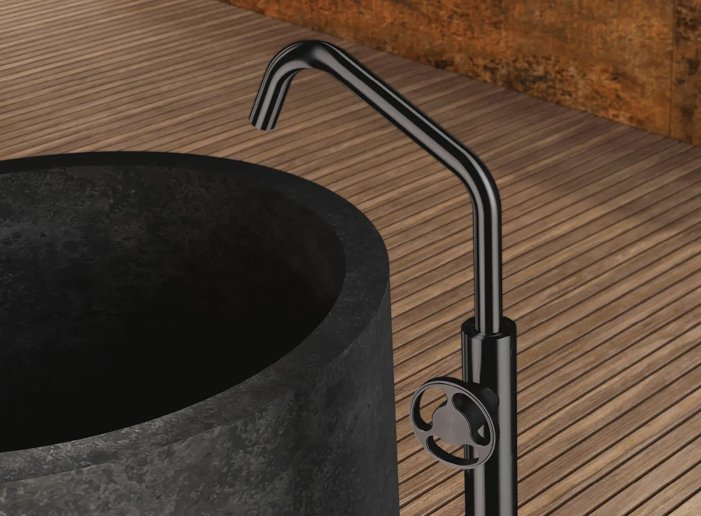 Free-standing basin mixer, brushed carbon PVD - KAN14