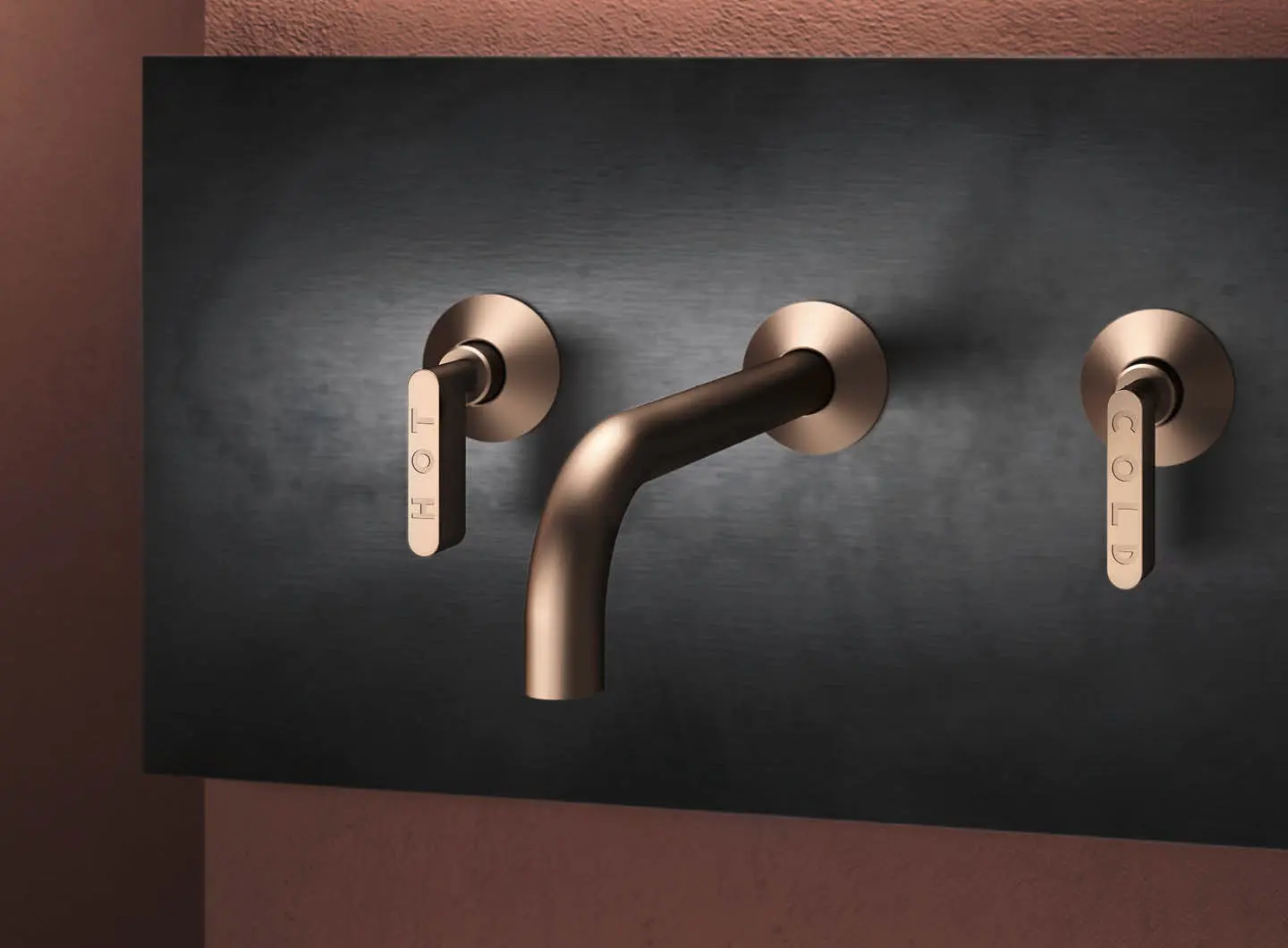 3-hole wall-mounted basin tap with L=190 mm spout, satin brass – KOE57