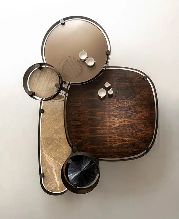 laurameroni luxury high end customizable low, coffee and bedside tables in precious materials
