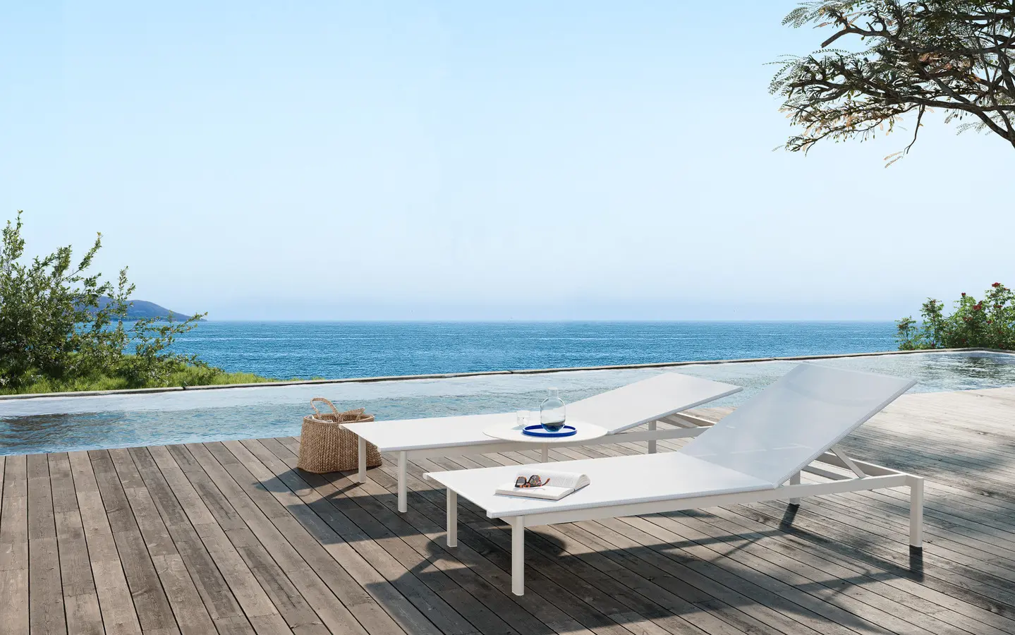 chaise longue, swimming pool, panorama, seaside