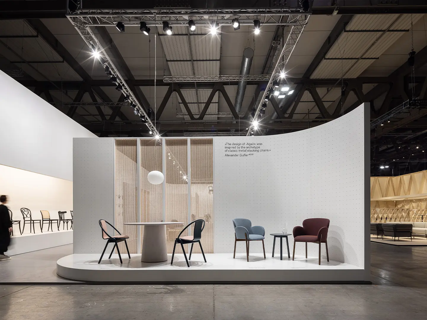 ton, wood, stand, salone milano, wood chairs