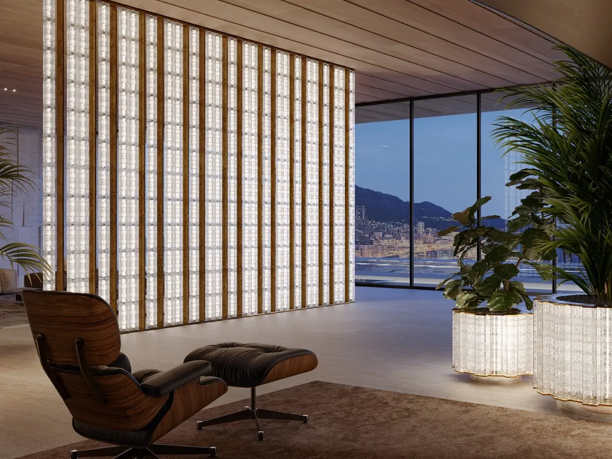 Endless luminous wall and Chronos luminous planter