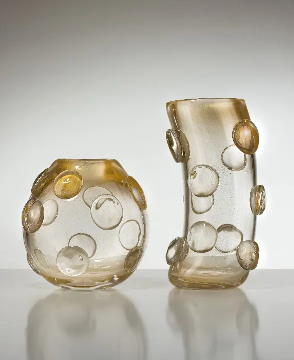 Duccio di Segna - Bottoni Vase transparent & gold, low or tall