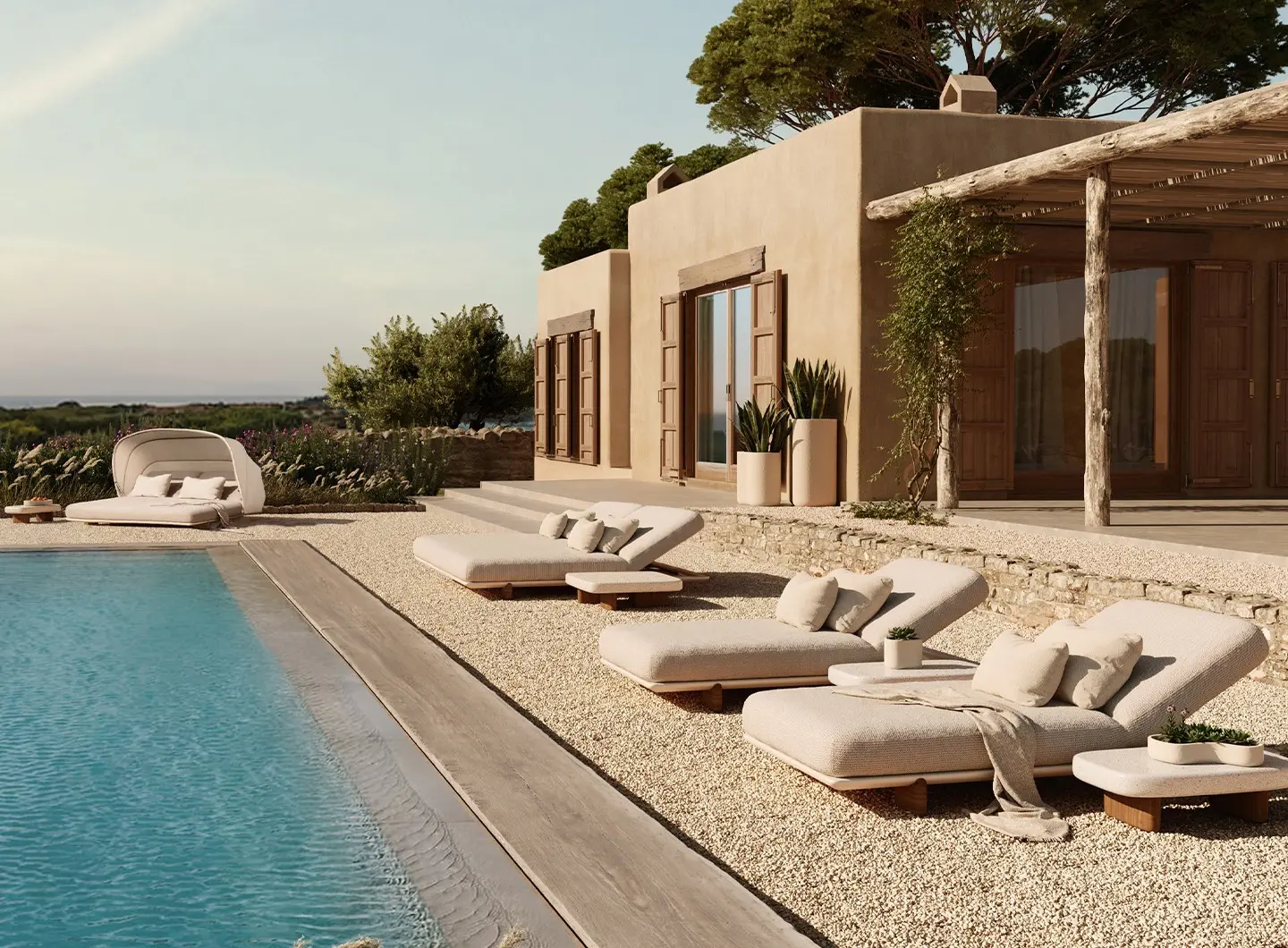 Milos sun loungers and daybed, by Jean-Marie Massaud