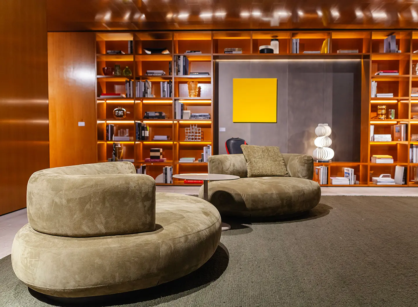 Featured armchair and wall bookcase