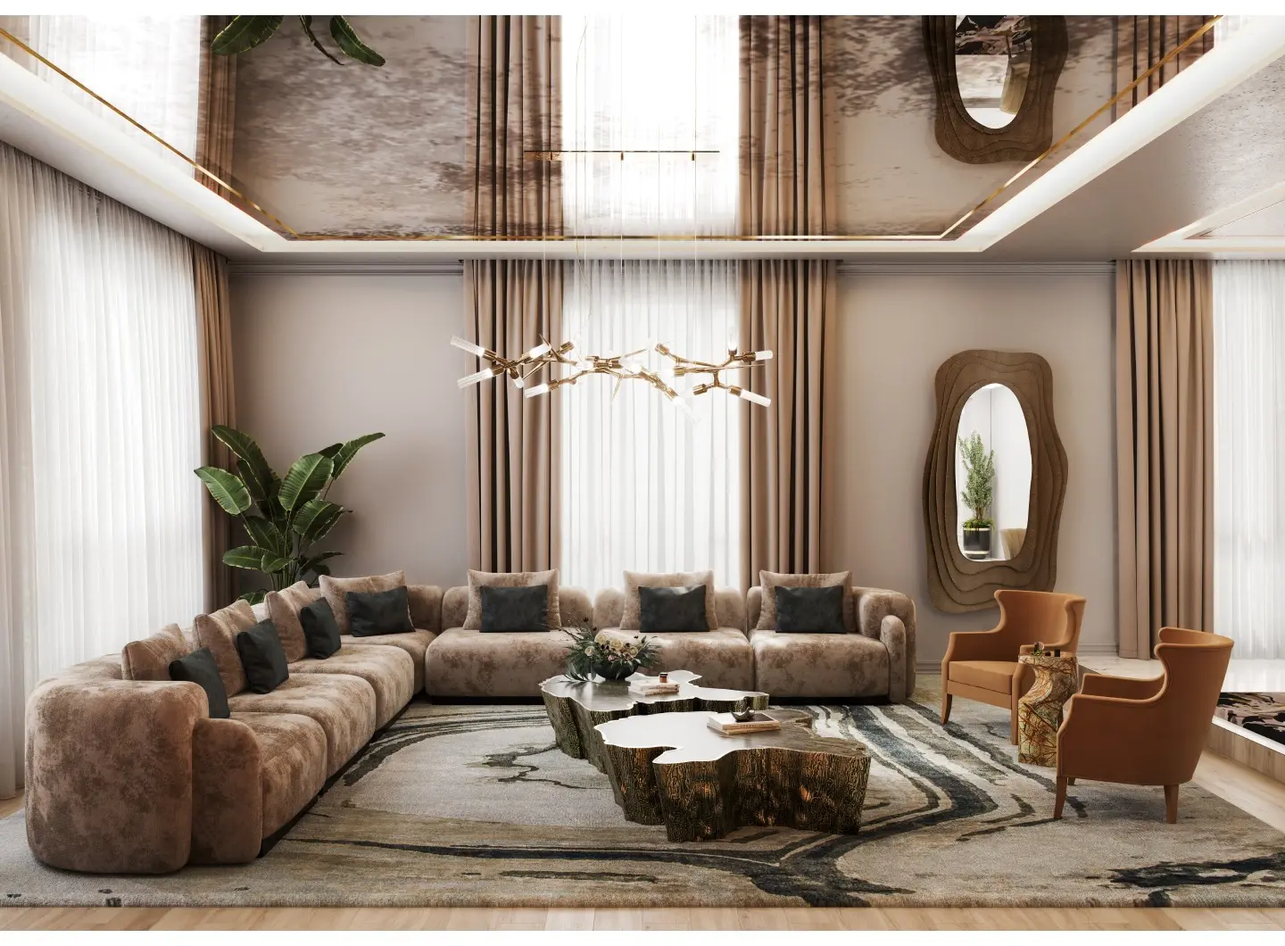 Contemporary Living Room Design with Orange Armchairs