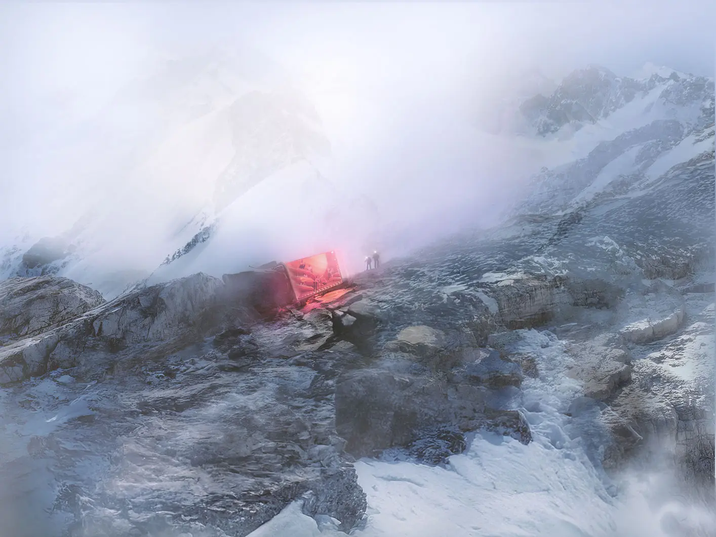 Wide exterior view of the Alpine bivouac designed by CRA-Carlo Ratti Associati