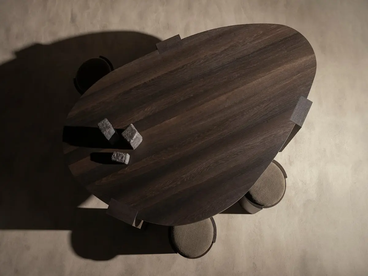 handcrafted oak table , smoked oak 