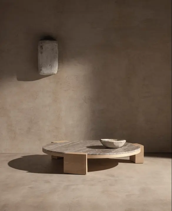 Hiku tea stone - low table in handbrushed oak with stone top 