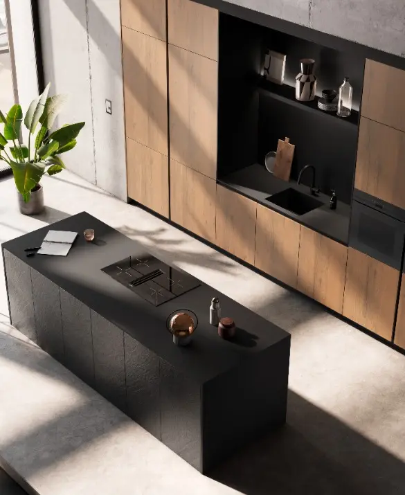 Häcker Küchen - AV 7030-GL black star  AV 6082-GL nougat wild oak