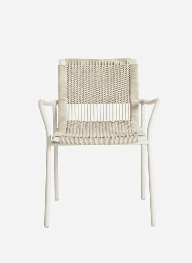 Sedia Betsy con struttura in alluminio e intreccio in corda