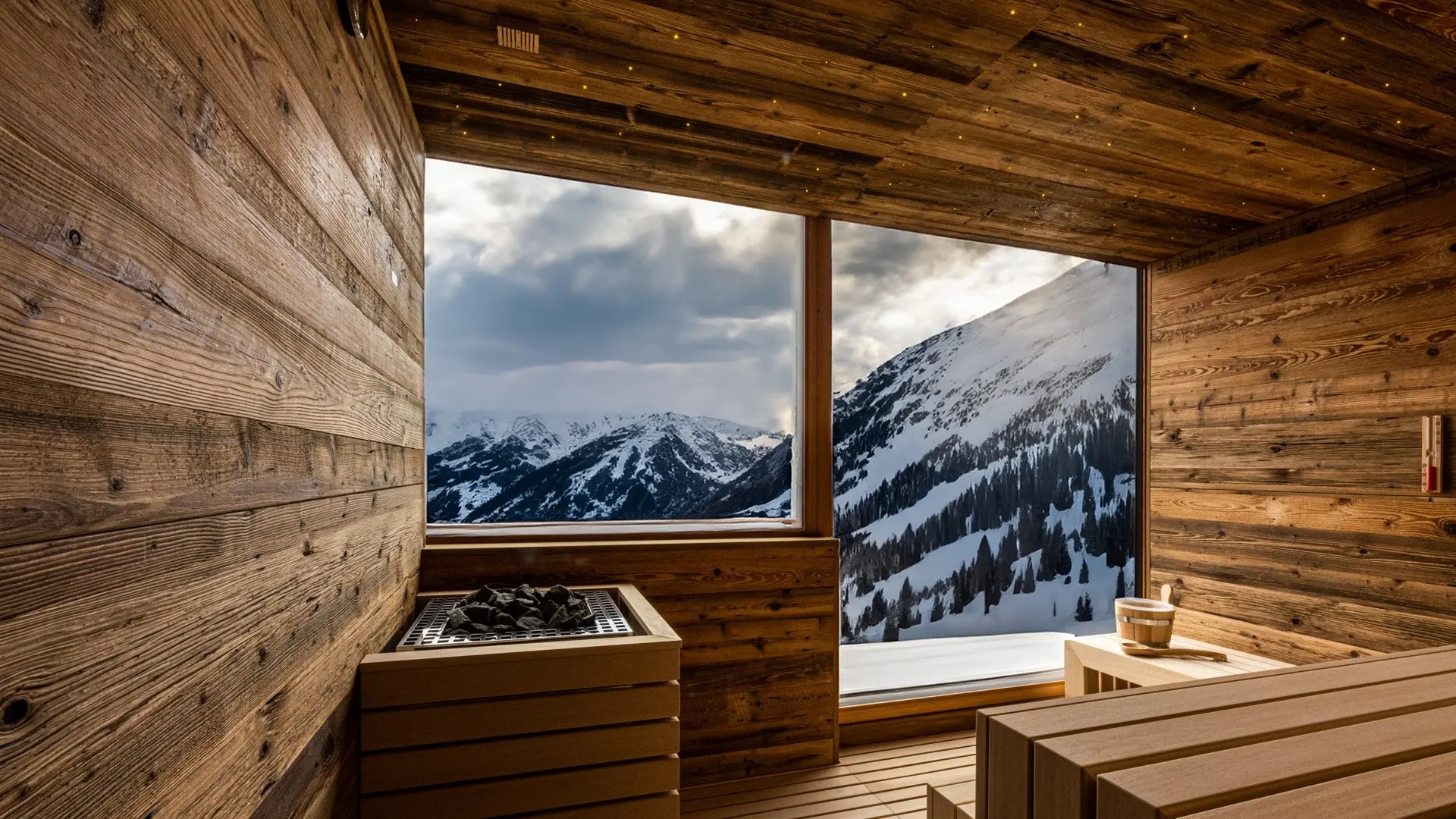 Sauna in Legno Antico con vista sulle Alpi